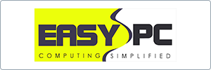 Logo for EasyPC. The word EASY is in bold dark blue letters on a yellow background, followed by PC in black on white. Below, Computing Simplified is written in smaller capital letters.