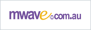 Logo for the website mwave.com.au, with mwave in purple letters except for the e in yellow, followed by .com.au in blue text on a white background.
