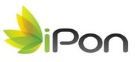 Logo with three overlapping green and yellow leaves forming an abstract shape to the left of the word iPon written in modern, black and gray lowercase letters.