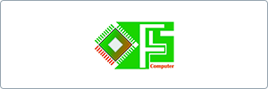 A logo with the letters FS in white on a green background, featuring a diamond pattern with red, green, and brown accents and the word Computer in red below the letters.