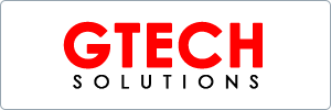 Logo for GTECH Solutions. The word GTECH is in bold red uppercase letters, with SOLUTIONS in smaller black uppercase letters underneath on a white background.