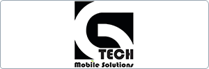 Black and white logo for G Tech Mobile Solutions with a bold, stylized letter G above the company name in modern fonts on a white background.