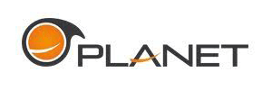 Logo with the word PLANET in black letters, featuring a stylized orange planet with a white curve as the O and an orange swoosh across the A. The background is white.