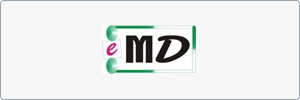 Logo with the lowercase letter e in pink, followed by the bold letters MD in black, framed by green and teal accents on a white background.