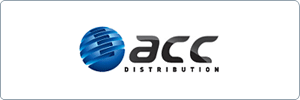 Logo of ACC Distribution featuring a blue globe with stylized lines next to the bold, black letters acc and the word DISTRIBUTION in smaller font below.
