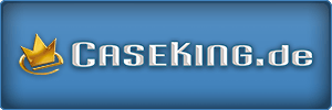 CaseKing.de logo on a blue background, featuring a gold crown tilted over the letter C on the left. The text CASEKING.de is written in bold, white, uppercase letters.