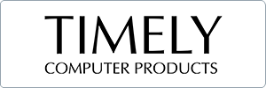 Logo for Timely Computer Products with TIMELY in large, bold letters above COMPUTER PRODUCTS in smaller, capital letters, all on a white background.