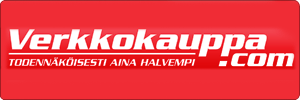 A red rectangular logo with white text reads Verkkokauppa.com and below it in Finnish, Todennäköisesti aina halvempi, meaning Probably always cheaper.