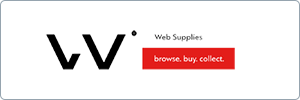 Logo for Web Supplies with stylized black W letters on the left and the text Web Supplies beside it. To the right, a red box contains the words browse. buy. collect. in white font.