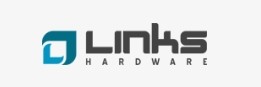 Logo for Links Hardware featuring a stylized blue and white square icon to the left and the company name Links Hardware in modern gray font on a light background.