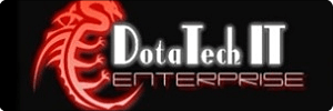 Logo for DotaTech IT Enterprise featuring a stylized red scorpion graphic on a black background, with DotaTech IT in white and ENTERPRISE in bold red below.