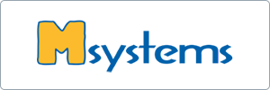 Logo with the word Msystems in stylized font; the M is large, bold, and yellow, while the rest of the word is blue on a white background.