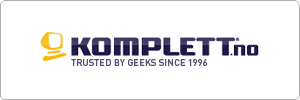 Logo for Komplett.no showing a stylized yellow computer monitor next to the text “KOMPLETT.no” in bold blue letters, with the tagline “TRUSTED BY GEEKS SINCE 1996” underneath.