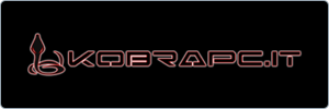 Logo with the text KOBRAPC.IT in a futuristic red font on a black background, accompanied by a stylized snake head and body design to the left of the text.