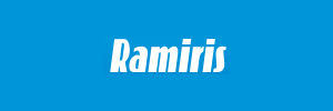White bold text spelling Ramiris centered on a solid blue background.