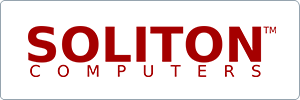 Logo for Soliton Computers. The word SOLITON appears in large, bold red uppercase letters, with COMPUTERS in smaller red letters underneath on a white background.
