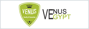 Logo with a green shield on the left featuring Venus Quality Guarantee and a crown, and text on the right reading VENUS EGYPT in black and green letters.