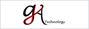 Logo with stylized black and red lowercase g and uppercase A intertwined, followed by the word Technology in black script on a white background with a thin gray border.