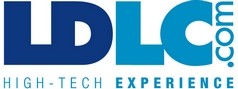 LDLC.com logo in blue, featuring large overlapping letters LD and LC with the website address vertically aligned. Below, the tagline HIGH-TECH EXPERIENCE is written in blue and light blue capital letters.