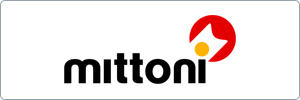 The image shows the mittoni logo in black lowercase letters, with a red and yellow abstract design resembling part of a star above the n and i on a white background.
