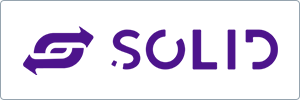 Logo with the word SOLID in bold purple letters and a stylized purple arrow circling the letter S on a white background.