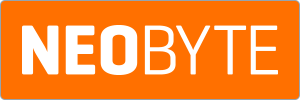 White uppercase text NEOBYTE centered on a bright orange rectangular background with rounded corners.