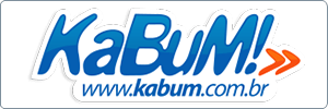 Logo of KaBuM! with the website address www.kabum.com.br below the name, featuring blue and orange text with two orange arrows pointing to the right.