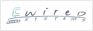 Logo for Wired Systems with stylized blue and black text. The W resembles an abstract train or tracks, and the word SYSTEMS is written below in spaced-out letters.