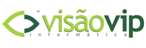 Logo with a green eye-shaped symbol on the left, followed by the text visãovip informática in green and blue lowercase letters.