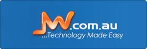 Logo for JW.com.au with an orange JW symbol followed by white text com.au and the tagline ...Technology Made Easy on a blue background.