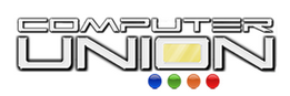 Logo for Computer Union in bold, metallic-style font. The O in UNION is depicted as a shiny yellow rectangle. Below UNION are four colored circles: green, blue, orange, and red.