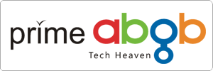 Logo for prime abgb with the tagline Tech Heaven. The word prime is in black, abgb uses red, green, blue, and orange letters. The design is on a white background.