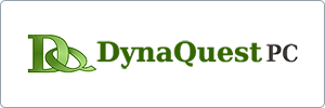 Logo for DynaQuest PC featuring intertwined green D and Q letters on the left, with DynaQuest in green and PC in black text on the right, set against a white background.