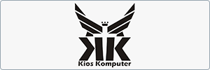 Logo for Kios Komputer featuring stylized black wings and the initials KK that resemble both a computer and a bird on a white background. The brand name appears below the graphic in bold text.