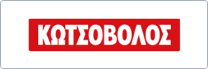 Logo with the word ΚΩΤΣΟΒΟΛΟΣ in bold white Greek letters on a red rectangle, set against a white background with a thin gray border.