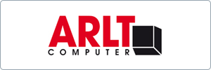 ARLT Computer logo with ARLT in bold red letters, COMPUTER in black below, and a black 3D cube graphic to the right of the text, all on a white background.