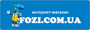 Logo of the online store FOZI.COM.UA with a blue background, a cartoon character shaped like the letter F, and Russian text интернет-магазин above the website name.