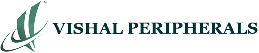 Logo of Vishal Peripherals featuring a stylized green graphic on the left and the company name VISHAL PERIPHERALS in bold, dark green capital letters to the right.