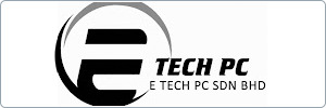 Logo for E Tech PC Sdn Bhd featuring a stylized letter E inside a circular design, with the company name E Tech PC and E Tech PC Sdn Bhd written beside and below the logo.