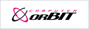 Logo for Computer Orbit featuring the word COMPUTER in pink above OrBIT in bold black font, with a pink and black atomic orbit graphic to the left. The background is white.