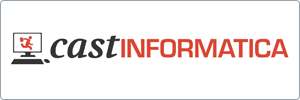 Logo of castINFORMATICA with a computer icon on the left. The word cast is in black and INFORMATICA is in red, with a stylized figure running on the computer screen. White background with a thin border.