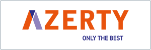 AZERTY logo in bold orange letters, with the A stylized in blue and purple shades. The slogan ONLY THE BEST appears below in smaller blue text on a white background.
