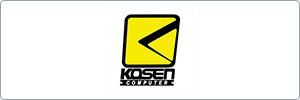 Logo featuring a yellow square with a black outline and angled black line inside, above the words KOSEN COMPUTER in bold, black, stylized text.