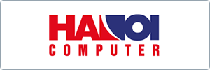 Logo of Hanoi Computer with HANOI in bold red and blue letters above the word COMPUTER in red, all on a white background with a thin gray border.