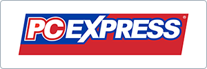 PC Express logo with PC in bold red letters and Express in bold white letters on a blue and red background.