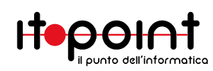 Logo for itpoint with the tagline il punto dellinformatica. The o in point is a solid red circle, aligned with a thin red horizontal line that runs through the text.