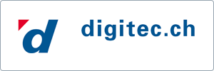 Logo for digitec.ch, featuring a stylized blue lowercase d with a small red triangle above it, followed by the text digitec.ch in blue on a white background.