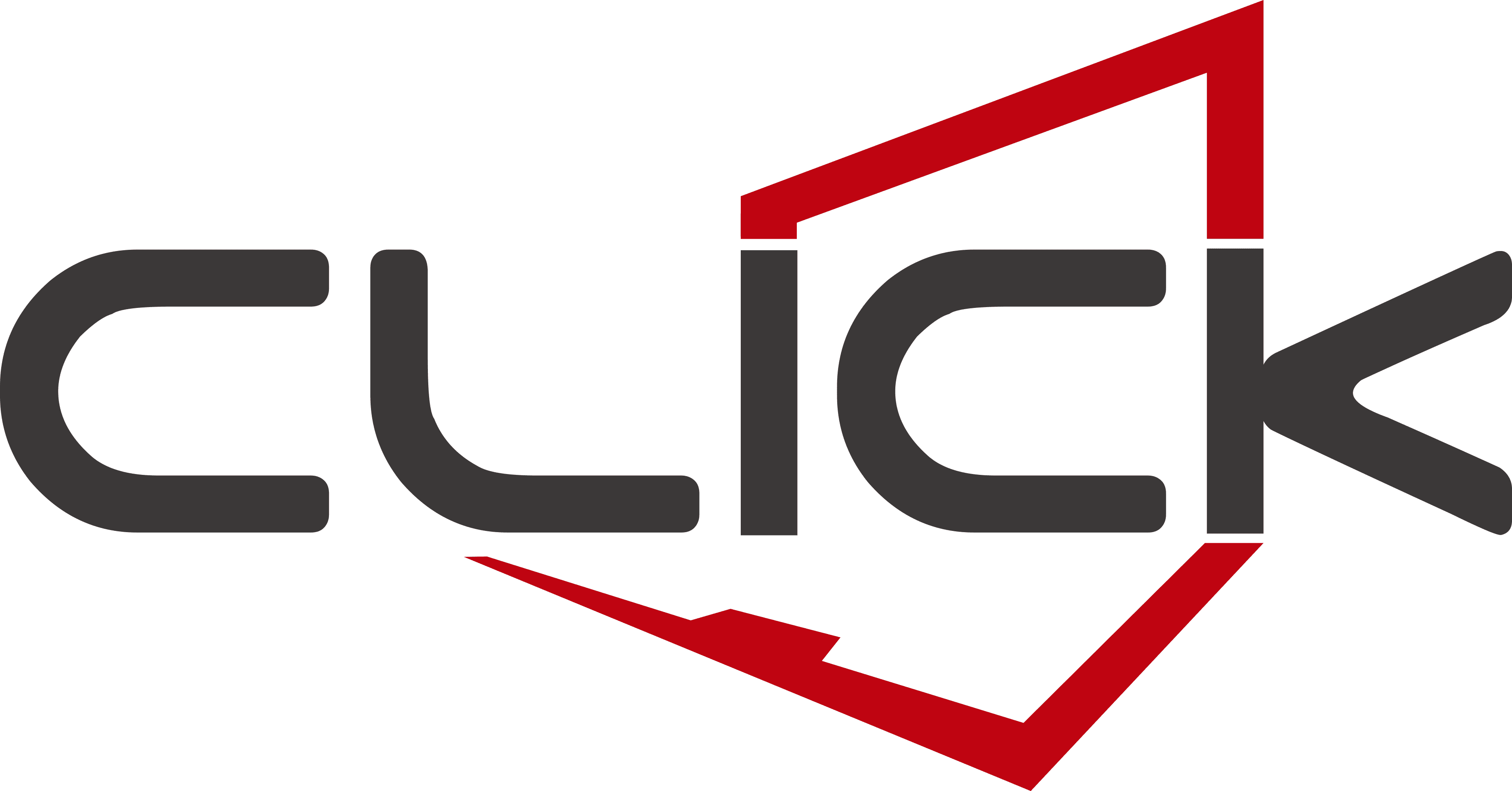 The word CLICK in bold, modern black letters with a red angular outline partially surrounding the letters, emphasizing a dynamic and sleek design.