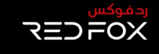 Logo on a black background with RED FOX written in stylized white letters and رد فوكس in red Arabic script above the word FOX.