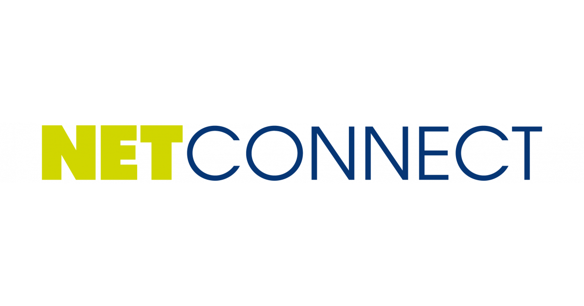 The image shows the word NETCONNECT with NET in bold, light green letters and CONNECT in thin, dark blue letters on a white background.